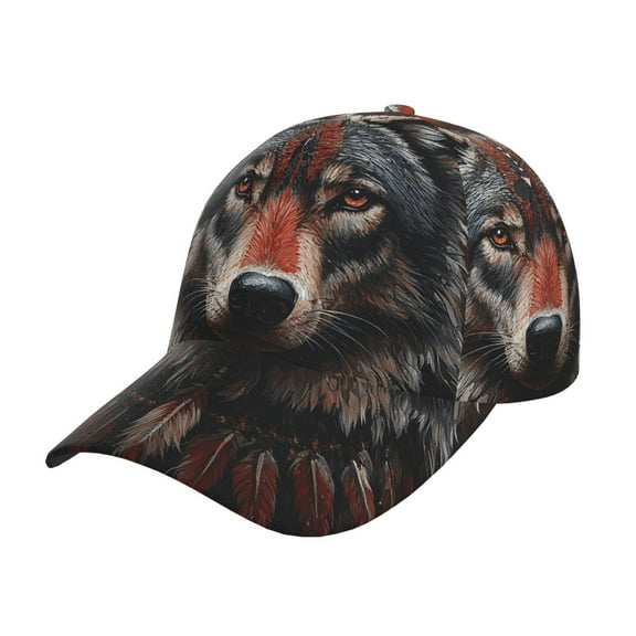 Baseball Cap Dad Hat Adjustable Trucker Hats Snapback Men Women, Native American Wolf