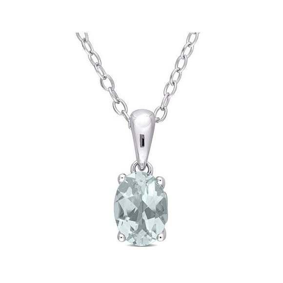 3/5 Carat (ctw) Aquamarine Solitaire Oval Pendant Necklace in Sterling Silver with Chain