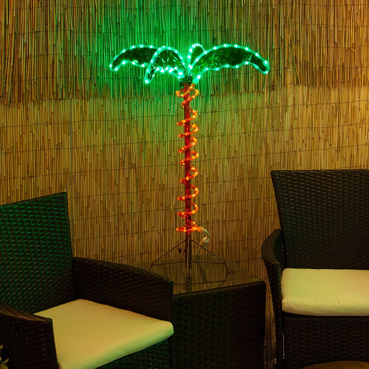 Wintergreen Lighting Holographic Lighted Palm Tree, LED, Artificial Tree, Rope Light, 2.5ft, Indoor/Covered Outdoor Use