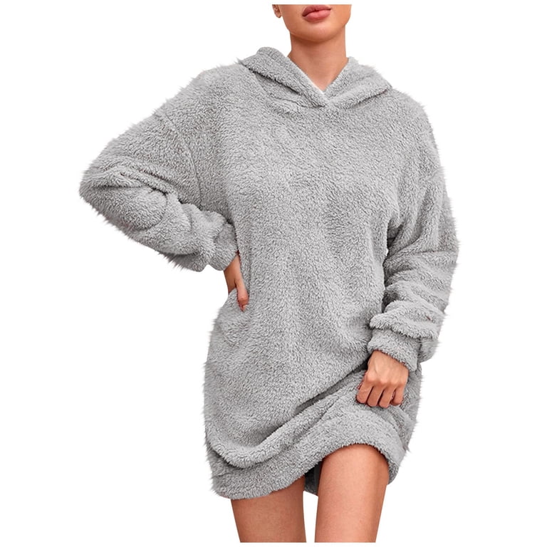 Ashirexll Long Sleeve Mini Dress, Winter Dress for Women, Women's Winter  and Fall Hooded Sweatshirt Dress Long Sleeve Warm Casual Dresses