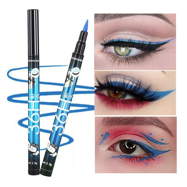 Delineador de ojos líquido impermeable 36H, maquillaje cosmético de belleza, lápiz, bolígrafo, Herramientas Portátiles, accesorios, marrón/morado/negro/azul (Blue
