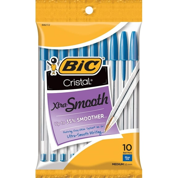 BIC MSP101-Blu Cristal Xtra Smooth Ball Pen, Medium Point 1.0 mm, Blue, 10-Count