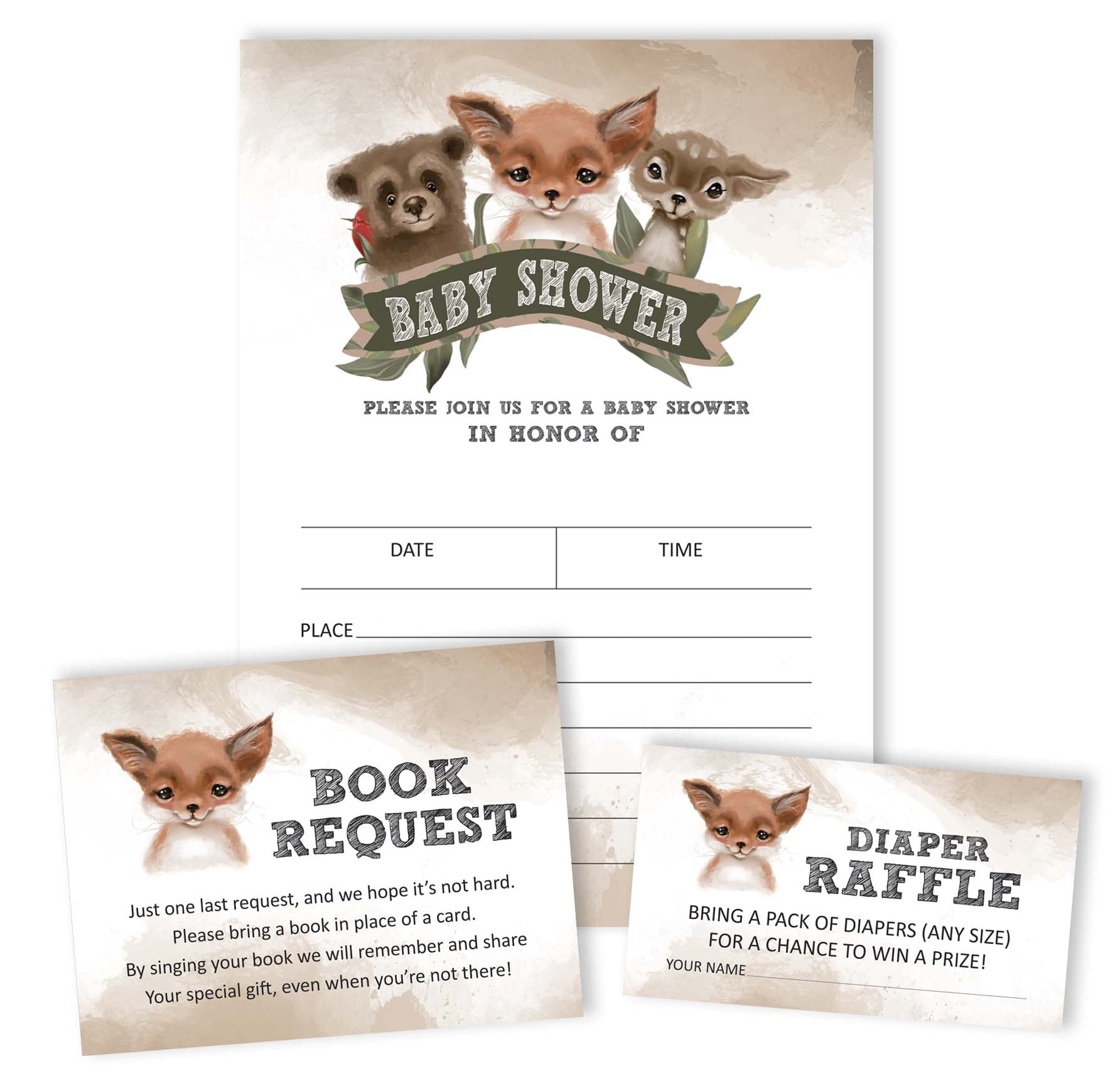 Inkdotpot Set Of 30Fox Baby Shower Invitations-Diaper Raffle Tickets And Baby Shower Book Request Cards Jungle Animals Invites Its A Boy Its A Girl