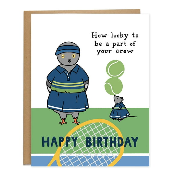 Adorable Birthday Card for Tennis Lovers – "How Lucky to Be a Part of Your Crew" – Cute Animal Design with Envelope Included, Perfect for Friends and Family