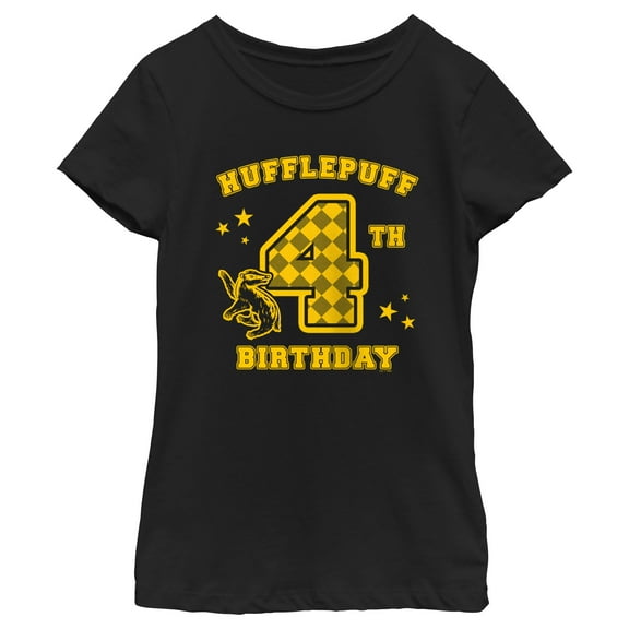 Girl's Harry Potter Hufflepuff 4th Birthday  Graphic Tee Black Medium