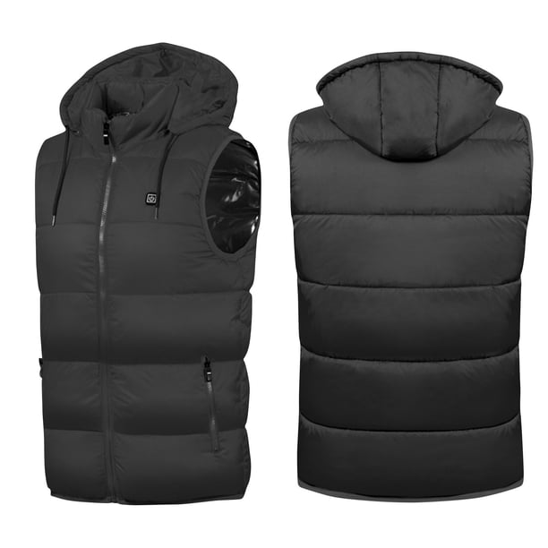 Otoño e invierno, informal, ajustado, ordinario, con capucha, cuello alto, cremallera, bolsa de excavación, chaleco calefactor de Color sólido Wmkox8yii jkg4229