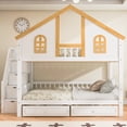 thumbnail image 3 of Euroco Wood Full over Full Bunk Bed with Drawers, House Bed with Storage Staircase, White, 3 of 14