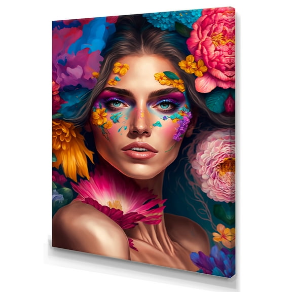 Designart Floral Sensual Woman Portrait IV Canvas Wall Art