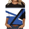thumbnail image 2 of Womens Tops 3/4 Sleeve Round Neck Patchwork Printed Slim Sitting Casual Blouse Dark Blue XXXXXL, 2 of 3