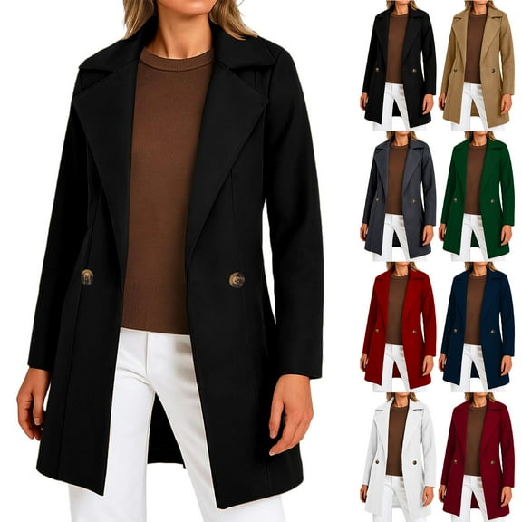 Otntypg Women's Notched Lapel Wool Coat Single Breasted Mid-Long Pea Coats Winter Wool Blend Thicken Warm Blazer Jacket Outwear Beige M