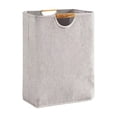thumbnail image 2 of Kmonabie Collapsible Linen Laundry Hamper, 100% Polyester Clothes Storage Basket with Wooden Handles, Large Capacity Waterproof Foldable Toy Organizer Bin for Bedroom Bathroom, Dark Gray, 2 of 6