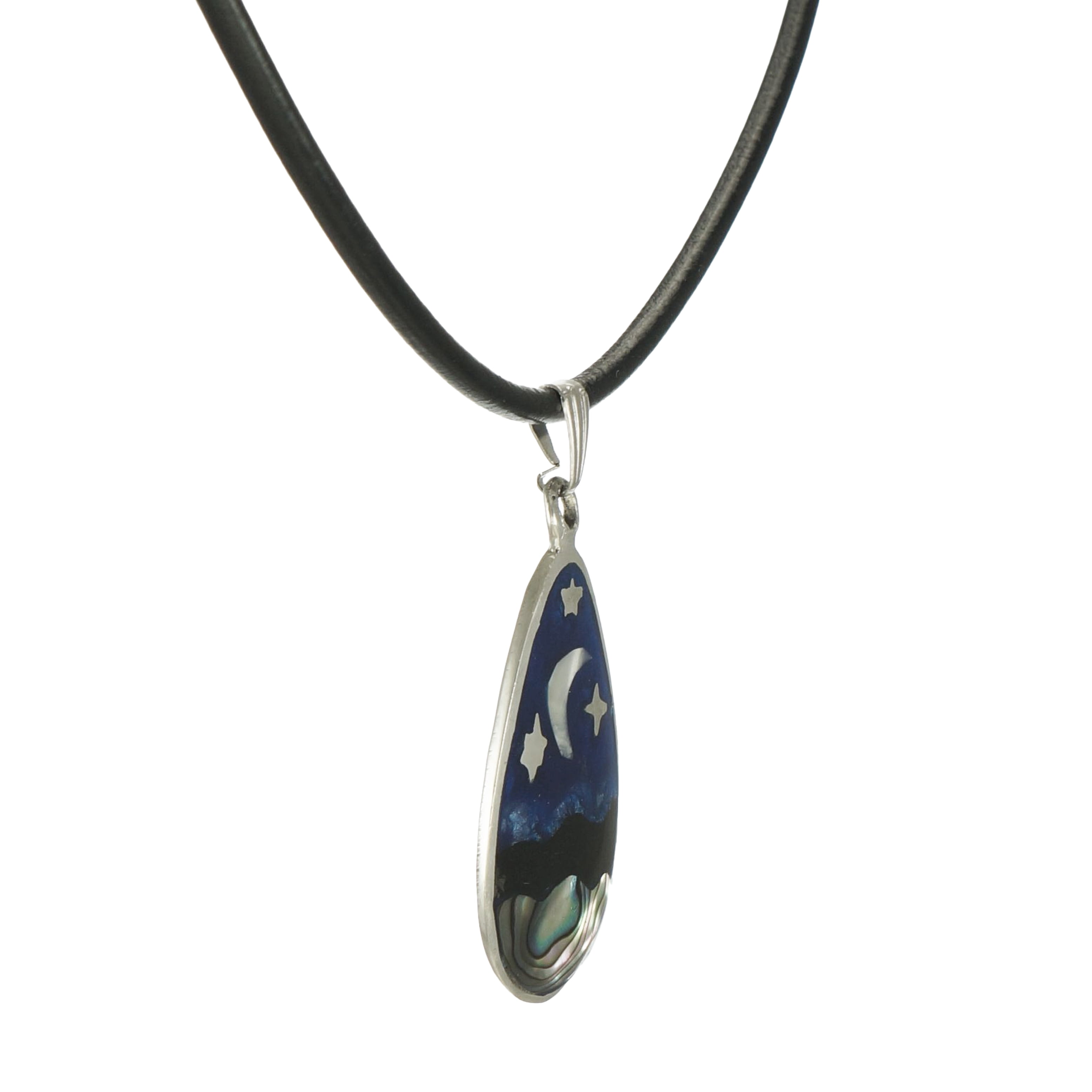 Unisex Abalone Moon and Stars Greek Leather Cord Necklace - 24