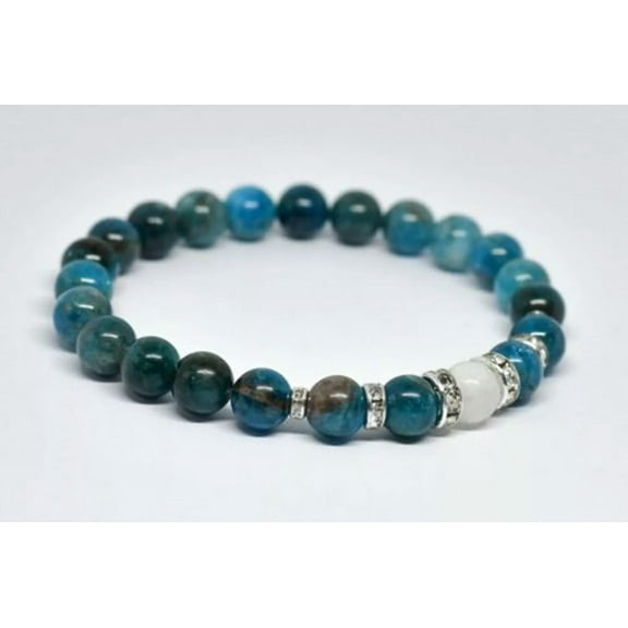 K-KED Natural Blue Apatite Bracelet 8 mm Gemstone Healing Stone Reiki Chakra