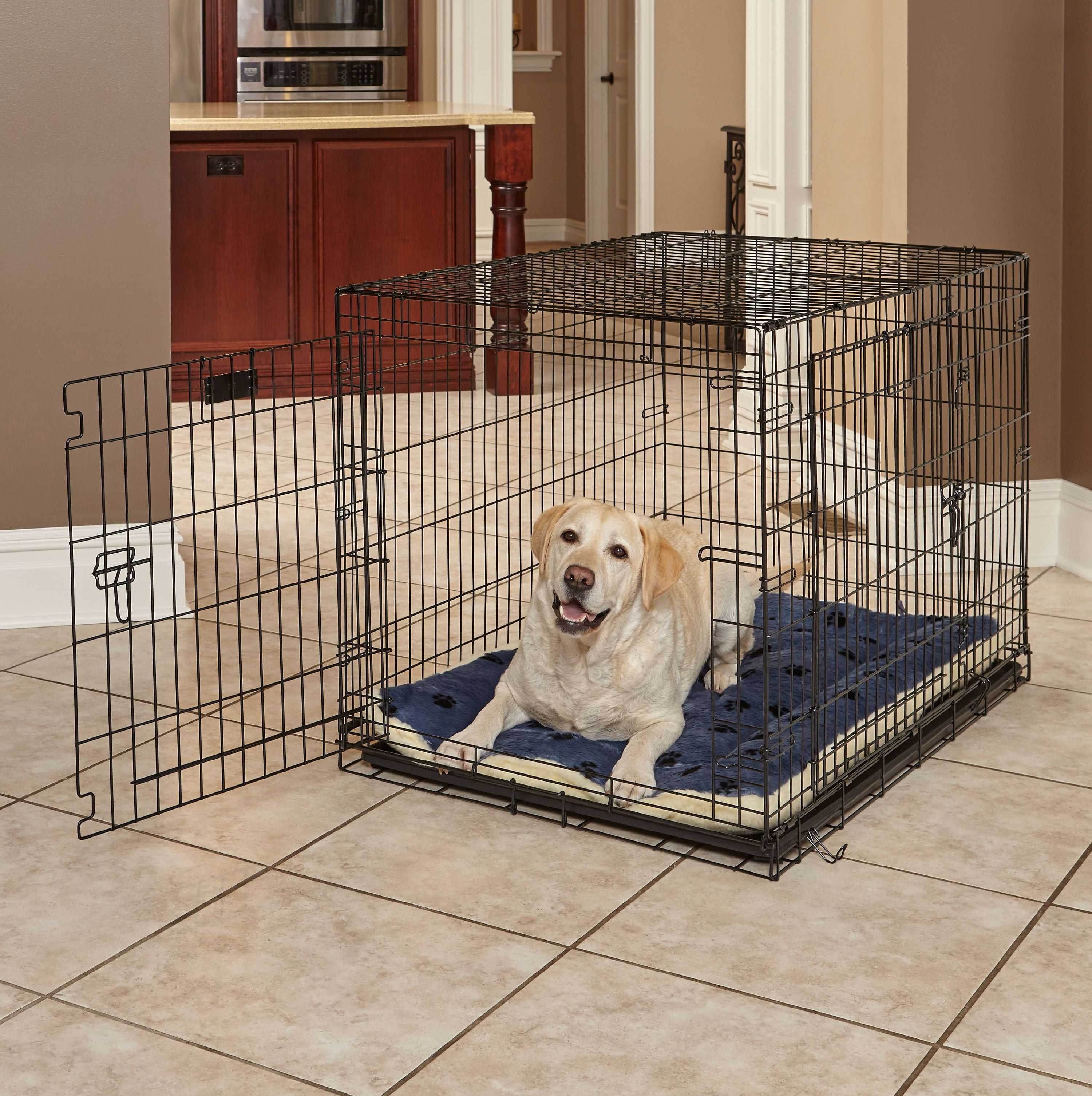MidWest Homes for Pets, Blue Paw Print Reversible Fleece Dog Bed Designed to fit 42 inch Crate