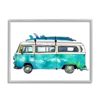 Stupell Summer Vacation Surfboard Van Landscape Painting Gray Framed Art Print Wall Art