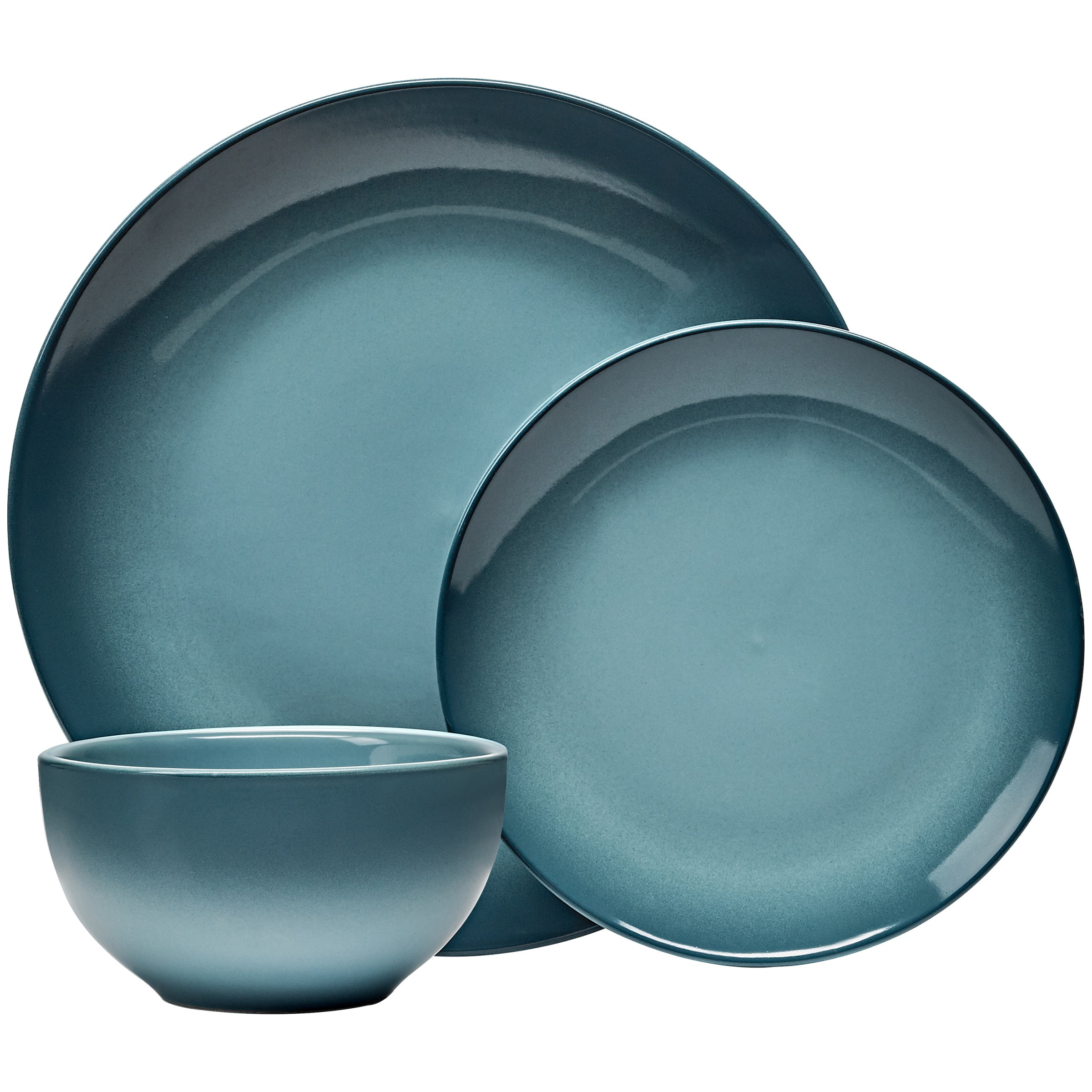 Kale Green Round Dinnerware Set 12 Piece Serve 4 Place Stoneware Dish Plates 