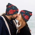 thumbnail image 5 of Picia Rose Flowers Pattern Knitted Beanie Hat for Men and Women , Unisex Winter Warm Stretchy Knit Cap Thick Fisherman Beanies Cuffed Plain Skull Caps, 5 of 6