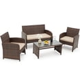 thumbnail image 2 of AVAWING 4-Piece Wicker Outdoor Patio Dining Set with Glass Coffee Table and Soft Cushions, Brown, 2 of 9