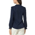 thumbnail image 4 of INSPIRE CHIC Women's Ruffled Trim Button Down Stand Collar Long Sleeve Blouse Top S Navy Blue, 4 of 9