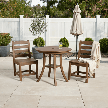 3-Piece Outdoor Dining Set - HDPE Round Patio Table & 2 Armless Chairs, Heavy-Duty All-Weather, Perfect for Small Balcony or Garden, Antique Dark Oak Finish