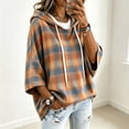 thumbnail image 4 of yoeyez Women's Plaid Hooded 3/4 Sleeve Pullover Tops Sweatshirts Dressy Casual Style for Everyday Fall Outfits Orange L, 4 of 6