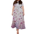 thumbnail image 5 of LWavelet Women's Plus Size Floral Maxi Dress Short Sleeve Tie Waist Casual Boho Flowy Dress with Pockets Black 3XL, 5 of 7
