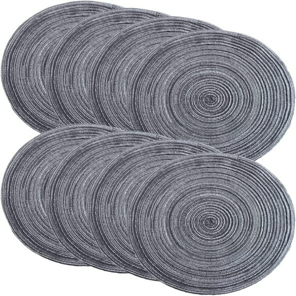 PEACNNG Round Braided Placemats Set Of 8 Round Table Mats For Dining Tables (Black Grey, 8)
