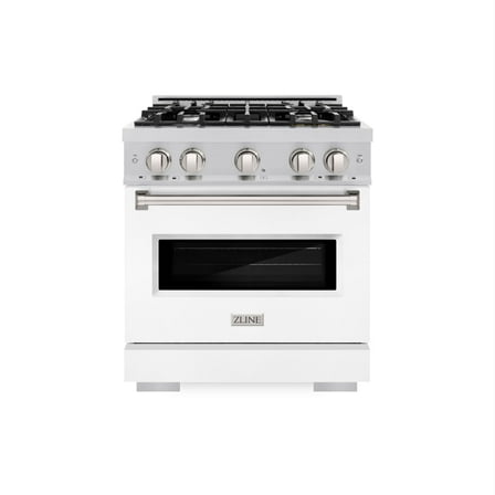 ZLINE 30 in. 4.2 cu. ft. Classic Gas Range with 4 Burner Cooktop and Convection Gas Oven in Stainless Steel with White Matte Door (CGR-WM-30)