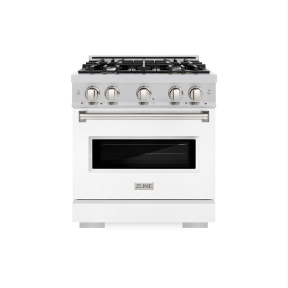 ZLINE 30 in. 4.2 cu. ft. Classic Gas Range with 4 Burner Cooktop and Convection Gas Oven in Stainless Steel with White Matte Door (CGR-WM-30)