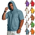 thumbnail image 2 of IAJDKMEK Men's Short Sleeve Hoodie - Lightweight Casual Top, Retro Hooded Shirt for Men, Soft Breathable Everyday Essential Shirt,Red 3XL, 2 of 9
