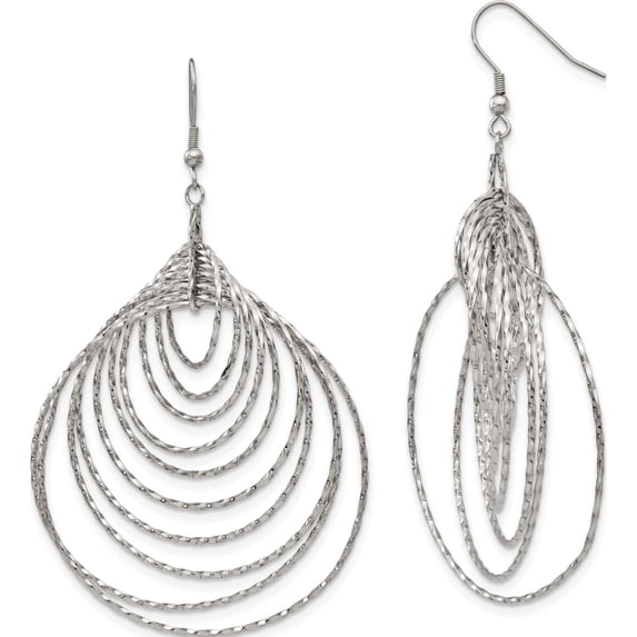 Stainless Steel Polished Twisted Graduated Circles Dangle Earrings Made In China sre1028