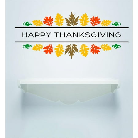 Custom Wall Decal : Happy Thanksgiving Day Holiday Sign Fall Leaves Home Decor Living Room Picture Art