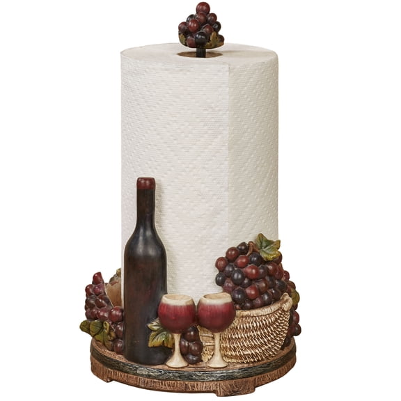 Wine Picnic Paper Towel Holder Purple and Brown Tones 8”dia.x14.5”H