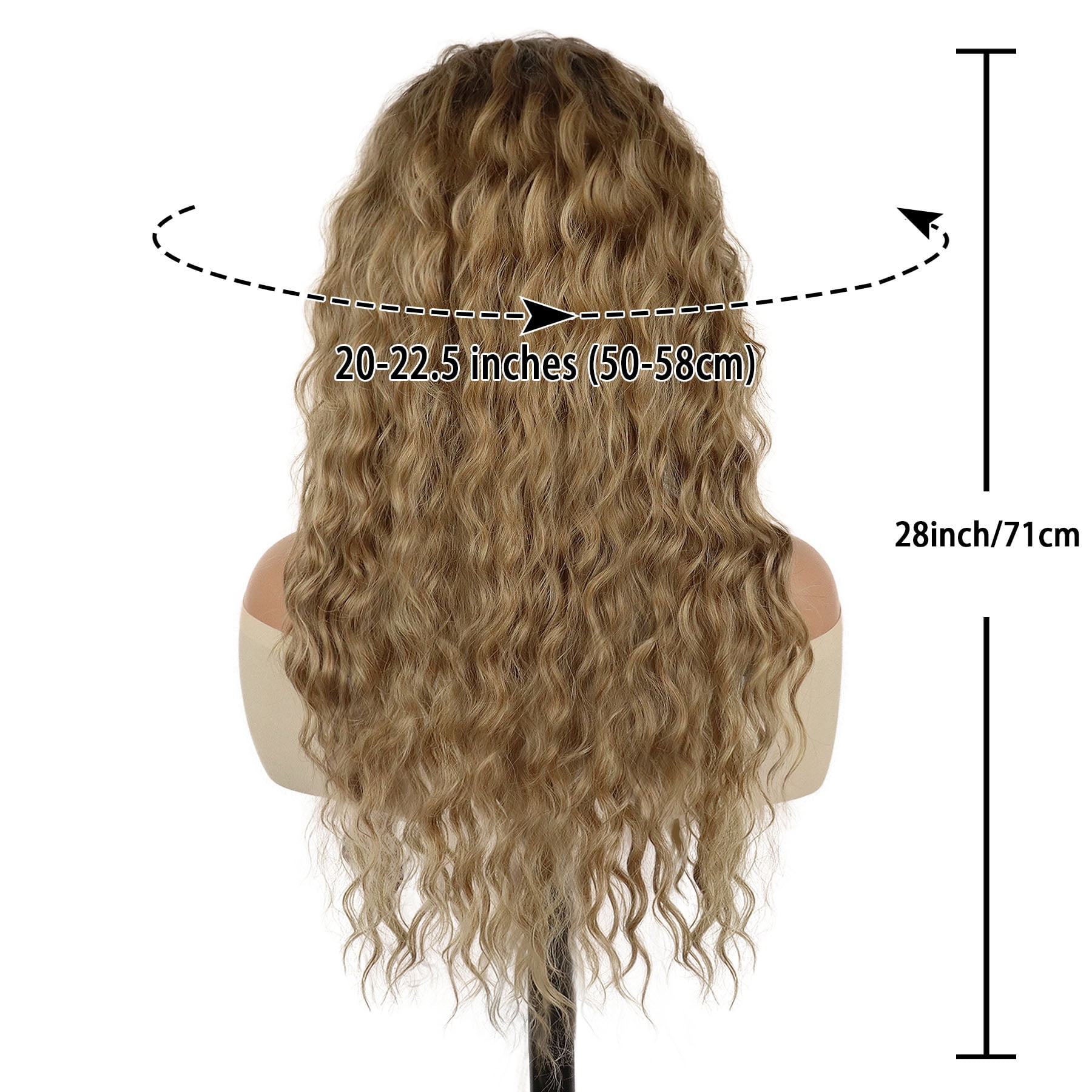 28 inch Long Brown Curly Wigs for Women Gradient Brown Wig with Dark Roots Wigs in Synthetic Hair