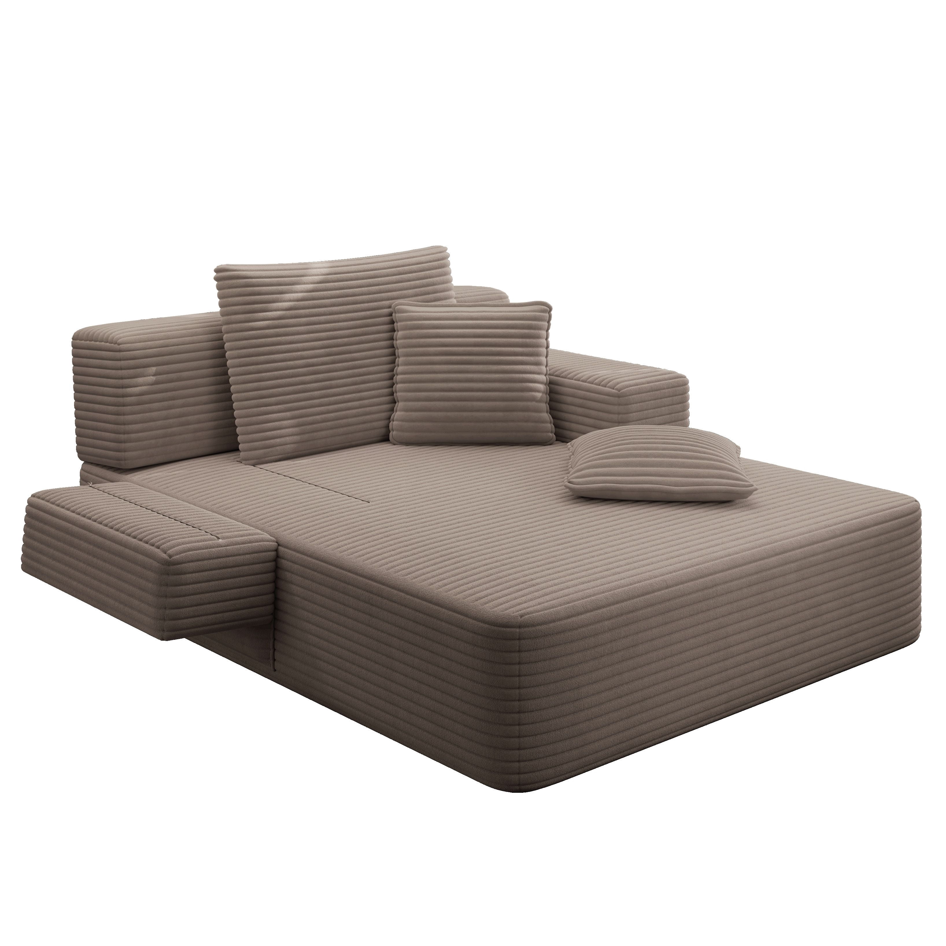 Alvantor Oversized Corduroy Convertible Chaise Lounge Sofa Bed, Coffee