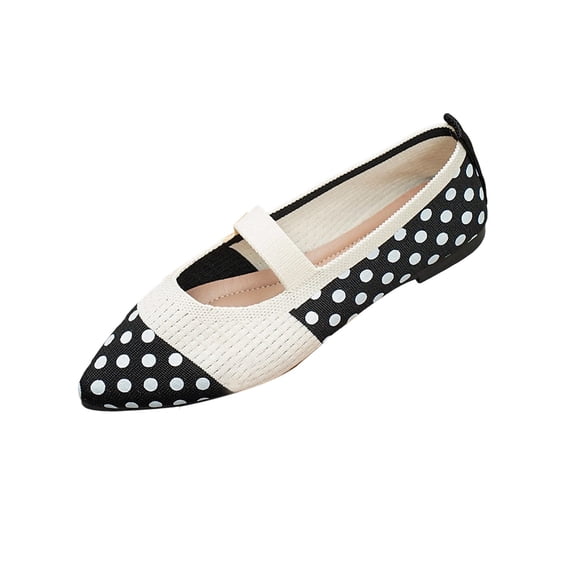 SuTry Women's Pointed Toe Flats Polka Dot Print Stretch Strap Lightweight Breathable Mesh Comfortable Casual Walking Shoes(43)