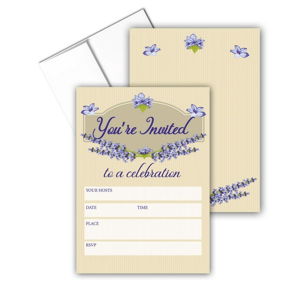 Bluebell Floral Invitations With Envelopes - 25 Invitations - B15229