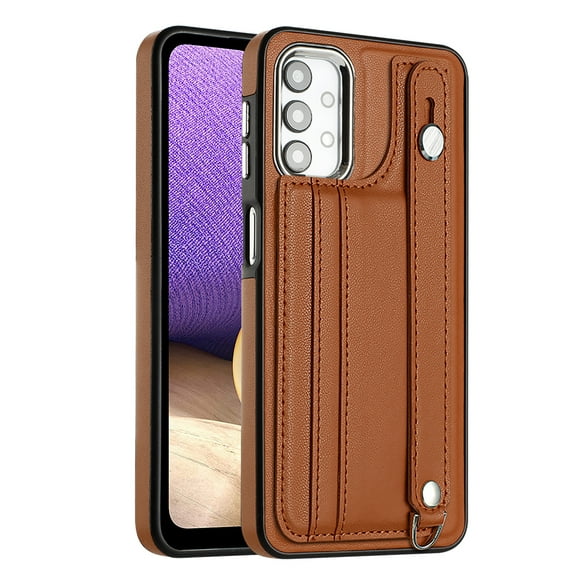 Feishell Fit for Samsung Galaxy A32 5G Case with ID Credit Card Slots,Premium PU Leather Adjustable Wristband Kickstand Shockproof Wallet Slim Phone Case for Women Men,Brown