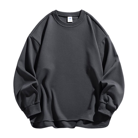 Mens Work Sweatshirts Heavyweight Hoodie, Men's Solid Color Long Sleeved Round Neck Pullover Sweatshirt