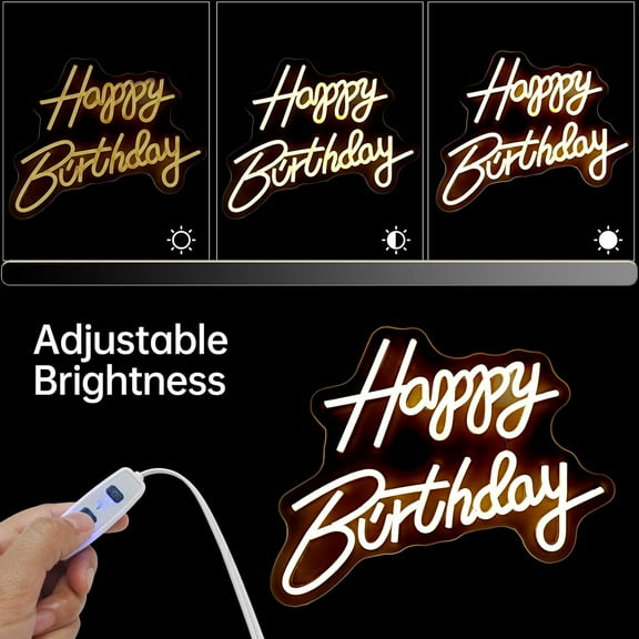 Happy Birthday Neon Sign, Happy Birthday Light Up Sign, Neon Happy Birthday LED Sign for Backdrop All Birthday Party Decoration USB Powered Warm White,16.5"x 12" (Plug not provided)