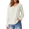 thumbnail image 2 of RXIRUCGD Blouse de Base à Col Rond à Manches Longues Unie pour Femme, Mode d'Automne, Blanc, Taille : S, 2 of 6