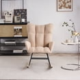 thumbnail image 3 of SYNGAR Modern Rocking Chair, Nursery Chair Teddy Fabric Upholstered Glider Rocker Comfy Accent Chair with High Backrest and Wood Curved Base for Living Room, Bedroom, Office, Cream, 3 of 12