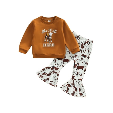

Ma&Baby Toddler Girls Long Sleeve Sweatshirt and Flare Pants Set 2pcs Western Cowgirl Outfit Clothes