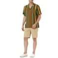 thumbnail image 2 of Unique Bargains Men's Striped Short Sleeves Button Down Print Shirt L Yellow Green, 2 of 6