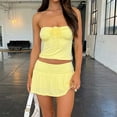 thumbnail image 4 of Elegant Two Piece Set For Women Sleeveless Strapless Top With Pleated High Low Double Layer Skirt Outfit Girls Surf Shorts Women Swim Trunks Short Beach Skirt Boy Leg Bathing Suits Women Bathing Suits, 4 of 8