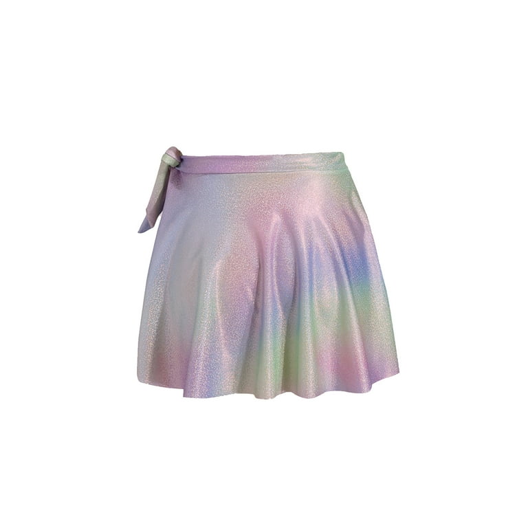 SAYOO Women s Elastic Waist Pleated Skirt Colorful Plain Tie Up