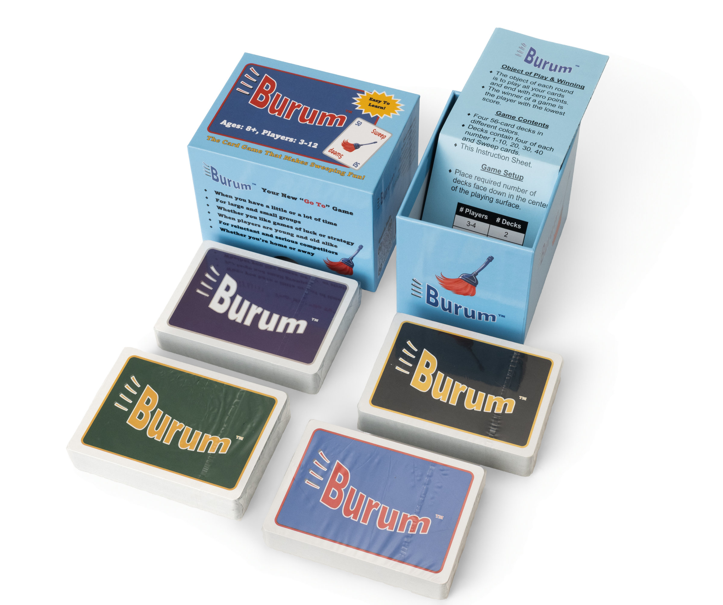 Burum: Makes Sweeping Fun, An Easy to Learn and Play Card Game for Small and Large Groups of 3-12 Players of Family and Friends, Ages 8 and Up