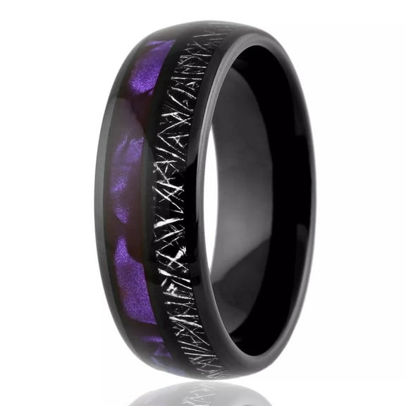 Wedding Band Ring Black Tungsten Carbide Purple Shell with Meteorite Stripe Ring for Men