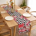thumbnail image 3 of Pink Valentine's Day Table Runner 36 Inches Long Farmhouse Dress Scarves, Love Heart Roses Gnomes Truck Plaid Dining Tablerunner for Coffee Table/Kitchen Island/Party Décor, Small 13" x 36", 3 of 8
