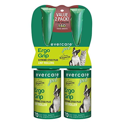 Evercare Pet Ergo Grip Extreme Stick Plus Lint Roller, 70 Sheets, 2 Ct